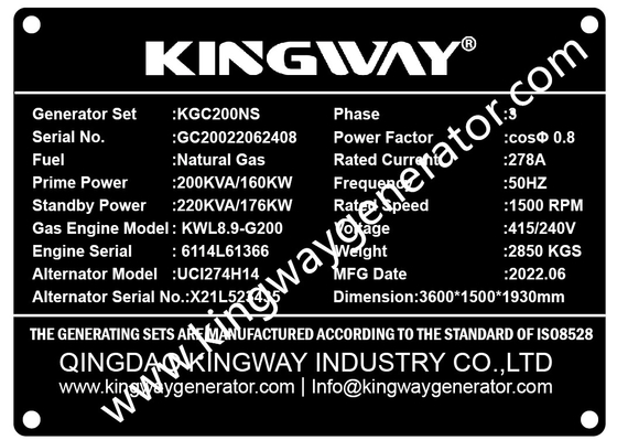 Máy phát điện khí tự nhiên 90KW NG chất lượng cao CE Kingway Được sử dụng động cơ Cummins để tiêu thụ thấp