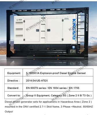 Thiết bị 60KVA ATEX Vùng 2 Máy phát điện Diesel im lặng với khung nâng ngoài khơi