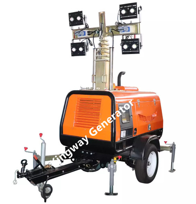 Tháp đèn diesel khai thác có thể điều chỉnh với 4 chân ổn định Cột trụ có thể thu vào theo chiều dọc