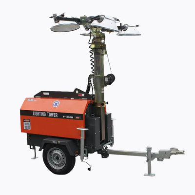 Tháp đèn diesel khai thác có thể điều chỉnh với 4 chân ổn định Cột trụ có thể thu vào theo chiều dọc